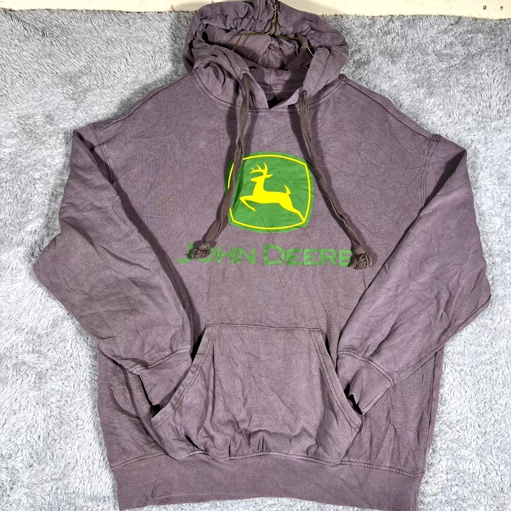 John Deere Hoodie Mens Small Plum Graphic Cotton Fleece Lined Kangaroo Pocket